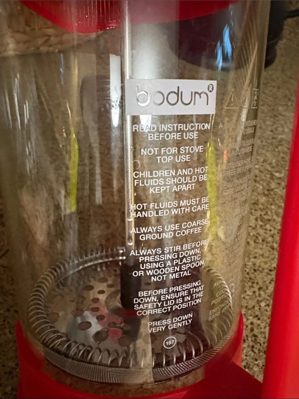Bodum 4-cup Glass French Press with Red Handle and Lid